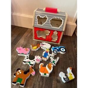 melissa and doug wooden take along sorting barn with foil up roof
